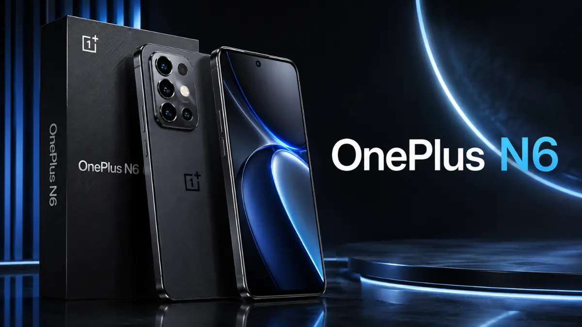 OnePlus N6 5G smartphone front and back view with retail box