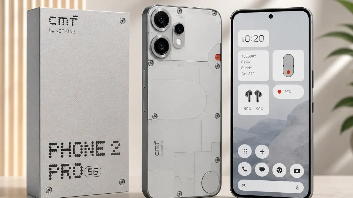 CMF Phone 2 Pro 5G का ट्रांसपेरेंट स्टाइल रियर पैनल, कैमरा मॉड्यूल और फ्रंट स्क्रीन