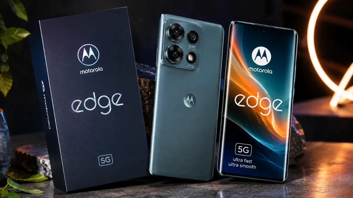 Motorola Edge स्मार्टफोन का नीला बैक पैनल, ट्रिपल कैमरा और कर्व्ड फ्रंट डिस्प्ले