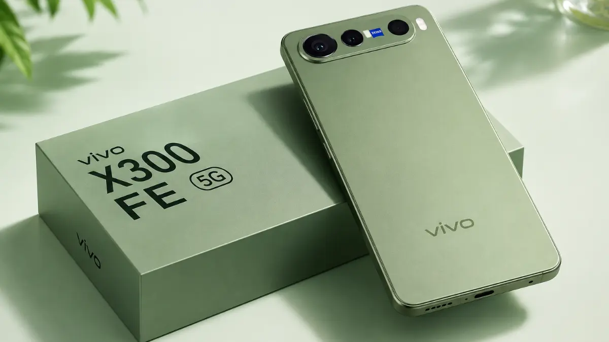 Vivo X300 FE 5G स्मार्टफोन Green कलर में बॉक्स के साथ
