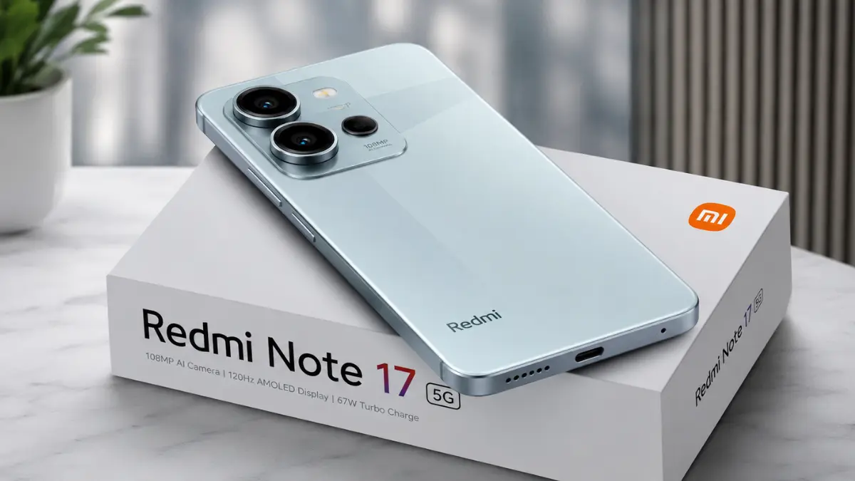 Redmi Note 17 5G स्मार्टफोन बॉक्स के साथ प्रीमियम डिजाइन में