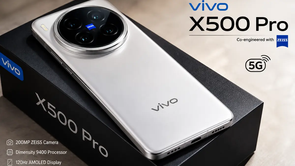 Vivo X500 Pro स्मार्टफोन का सिल्वर बैक पैनल और बड़ा कैमरा मॉड्यूल